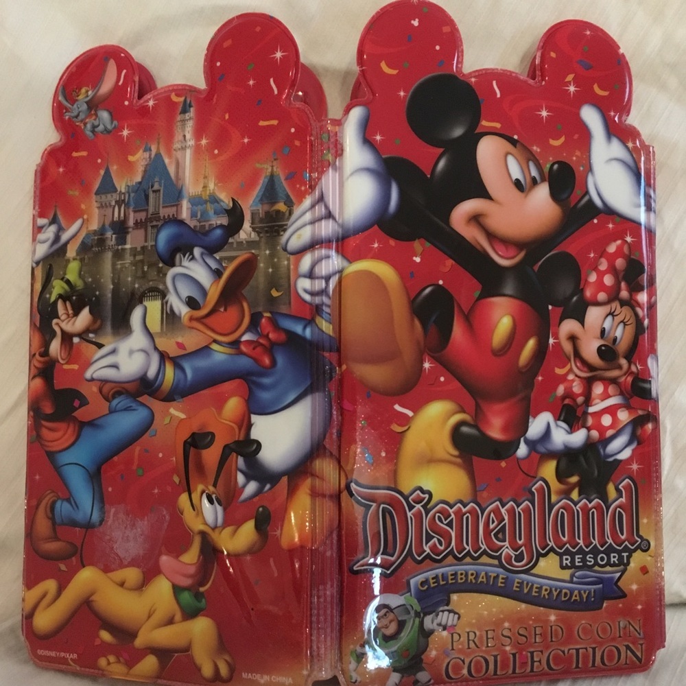 DISNEYLAND Pressed Penny Collection case smashed Coin holder Mickey Mouse red